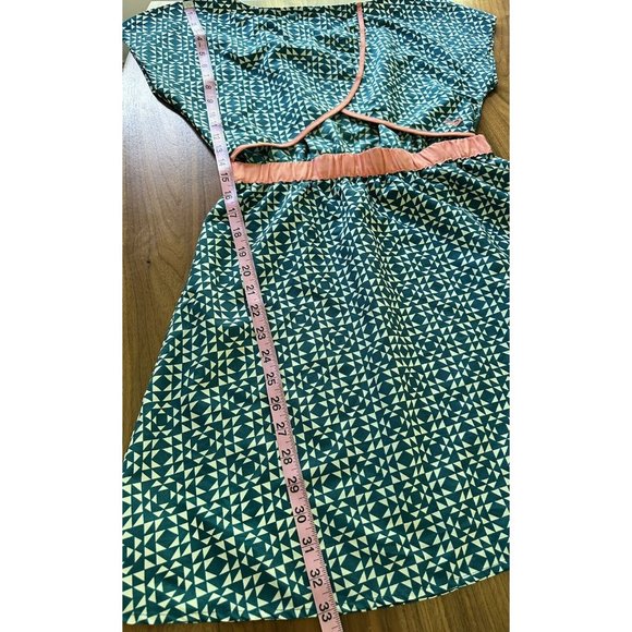 Roxy Skater Dress Size L Junior Turquoise White Geometric Print Peach Accent - Picture 6 of 9